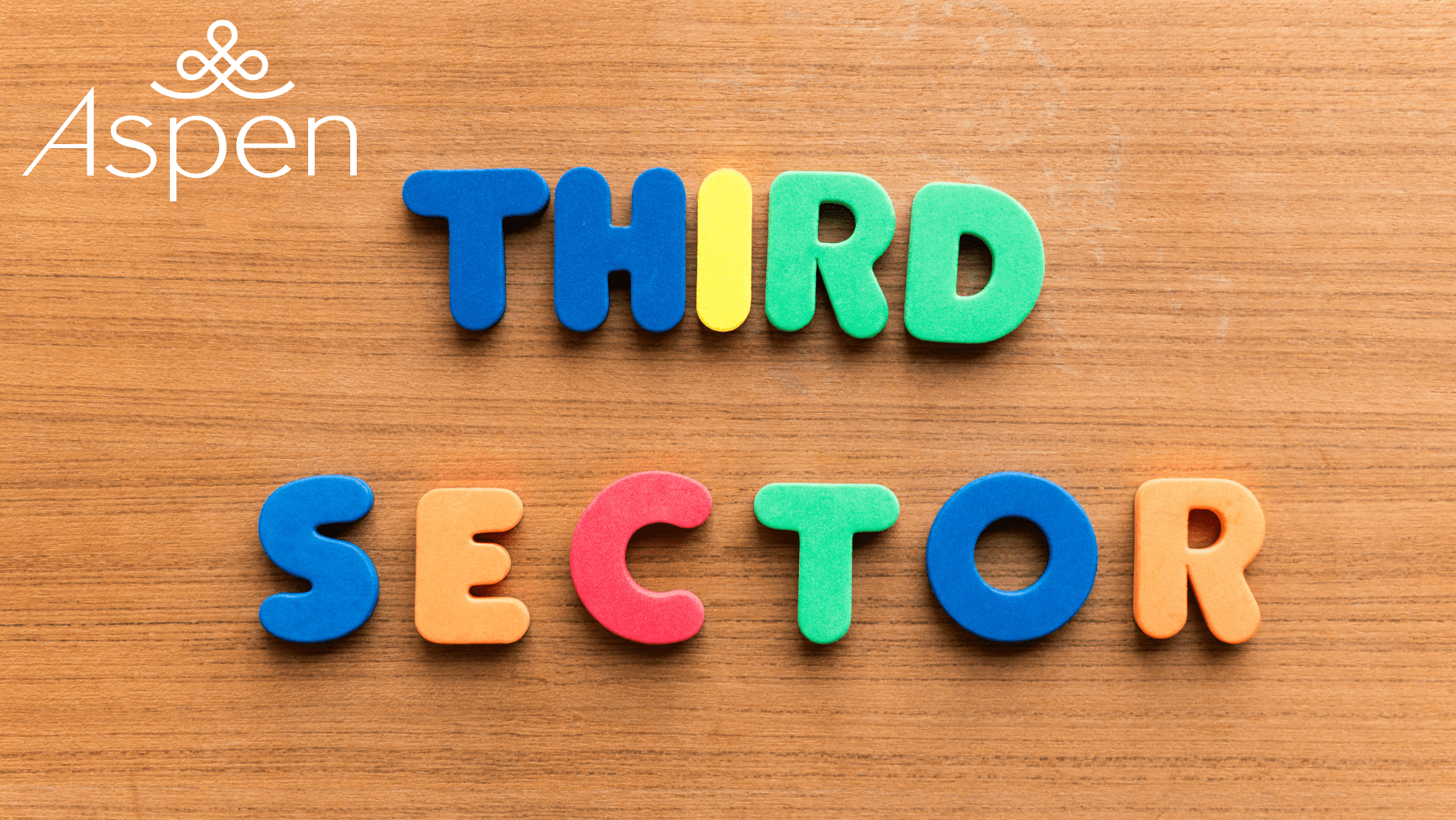 Early years toy letters spelling out the words third party on a wooden table